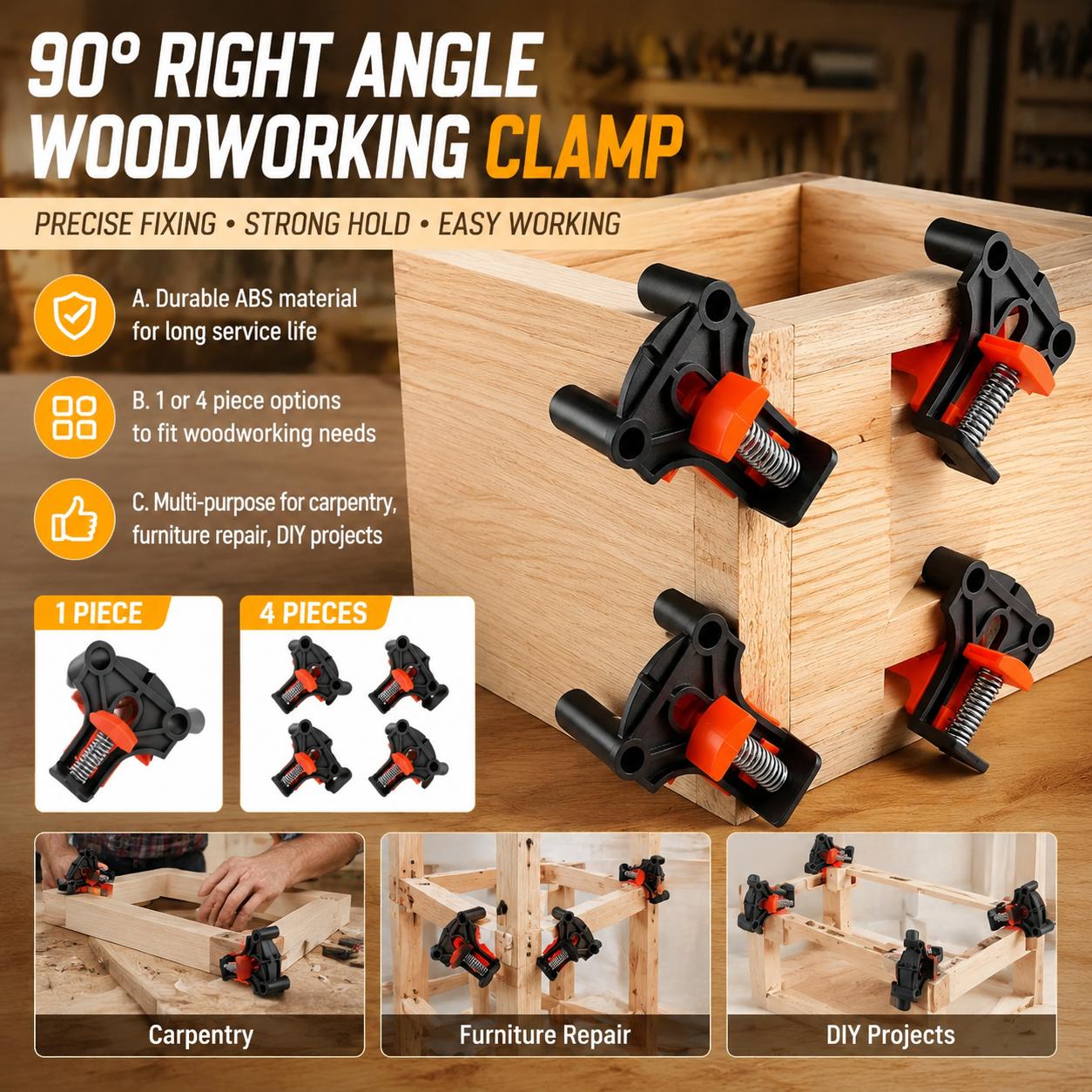 Woodworking Right Angle Clamp - Premium Holzbearbeitungs-Winkelspanner-Set (90 Grad) für Schrankmontage,