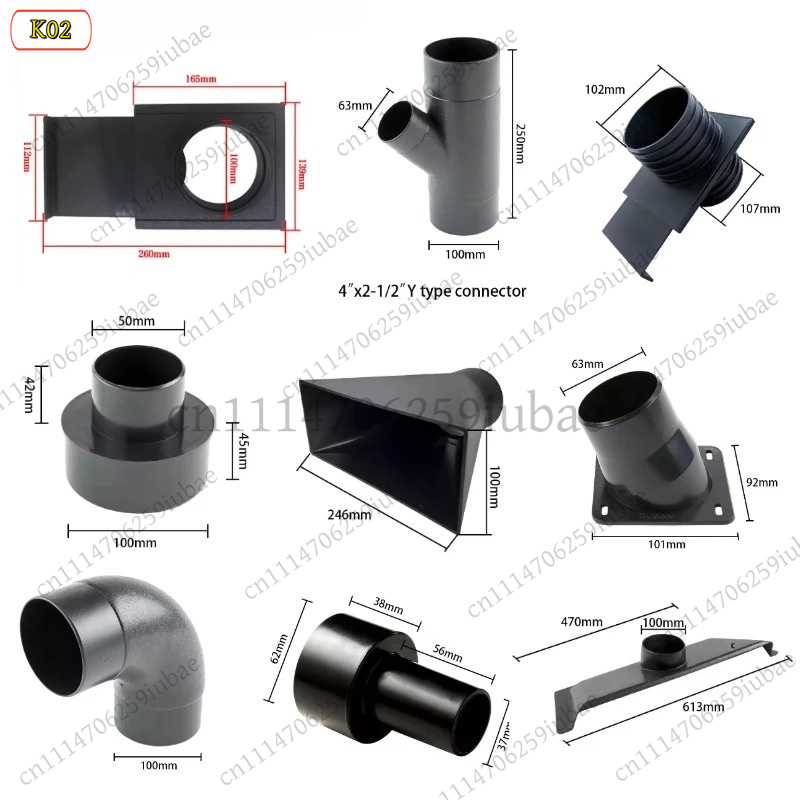 Woodworking Vacuum System - Holzbearbeitungs-Staubabsaugungs-Armaturen-Set, Winkelstück, T-Stück, Reduzierstück, Schieberventil für