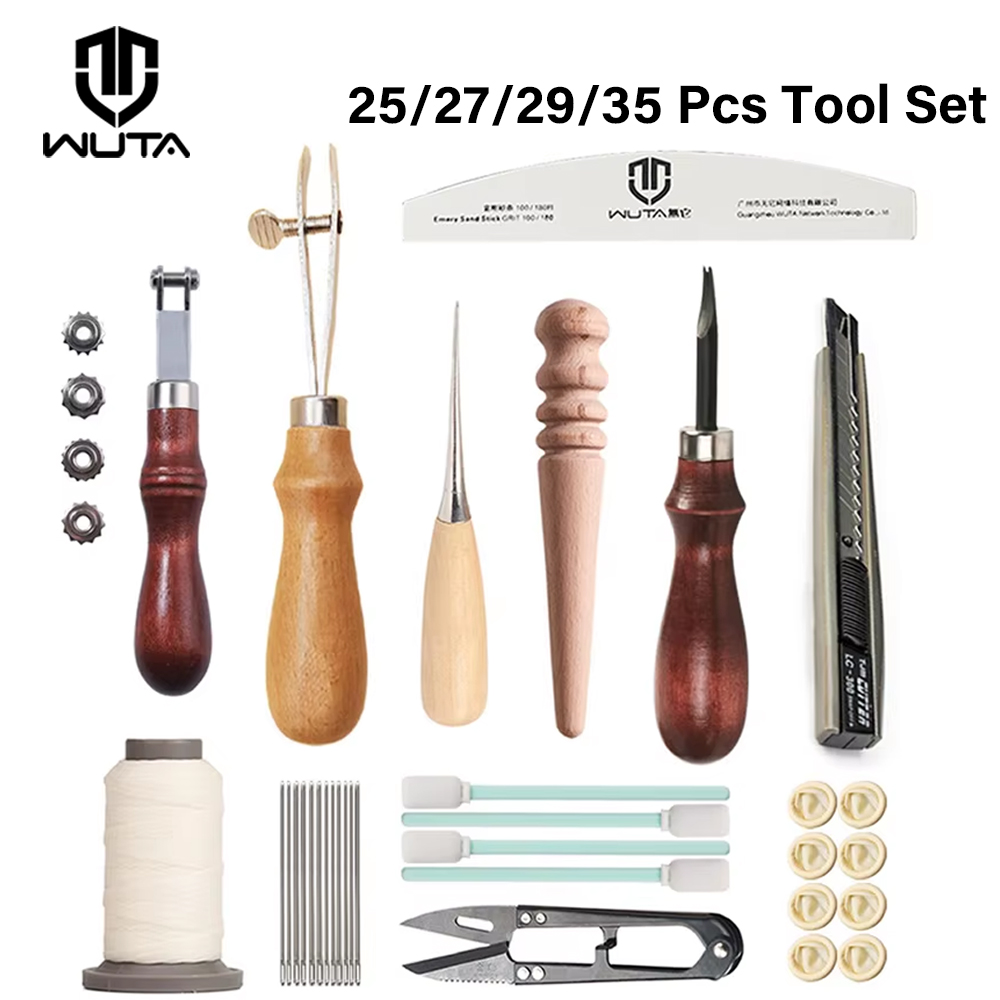 Woodworking Basic Tools - WUTA Professionelles Lederhandwerkswerkzeug-Set, Handnähen, Stanzarbeiten, Basisset